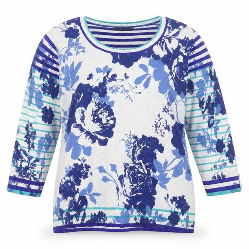 Marks and Spencer Per Una Women's Blue Floral Striped Jumper Size 16