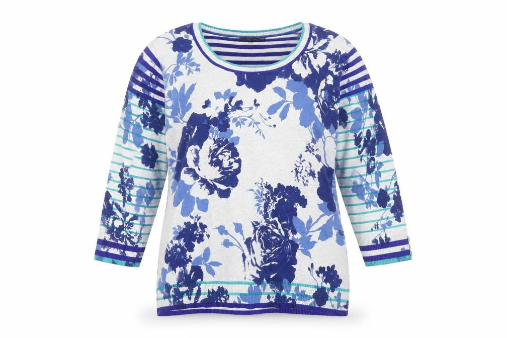 Marks and Spencer Per Una Women's Blue Floral Striped Jumper Size 16