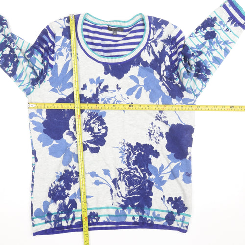 Marks and Spencer Per Una Women's Blue Floral Striped Jumper Size 16