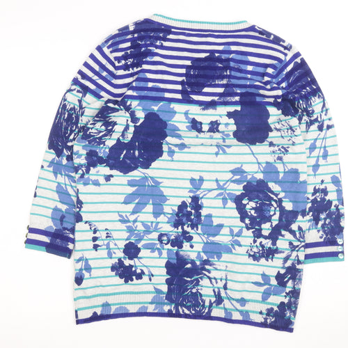 Marks and Spencer Per Una Women's Blue Floral Striped Jumper Size 16