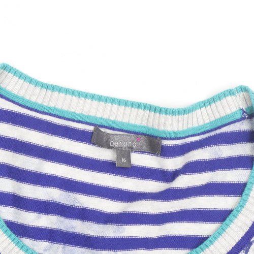 Marks and Spencer Per Una Women's Blue Floral Striped Jumper Size 16