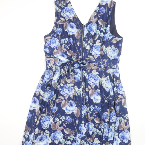 Tenki Women's Blue Floral Fit & Flare Sleeveless Dress Size 16