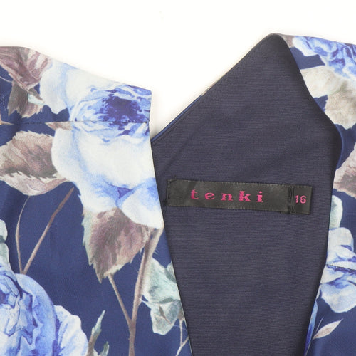 Tenki Women's Blue Floral Fit & Flare Sleeveless Dress Size 16