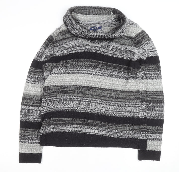 Maine New England Men's Grey Striped Roll Neck Jumper L