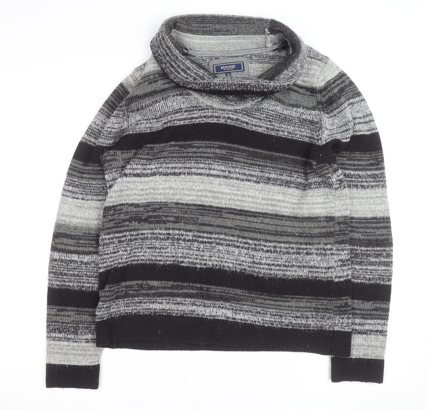 Maine New England Men's Grey Striped Roll Neck Jumper L