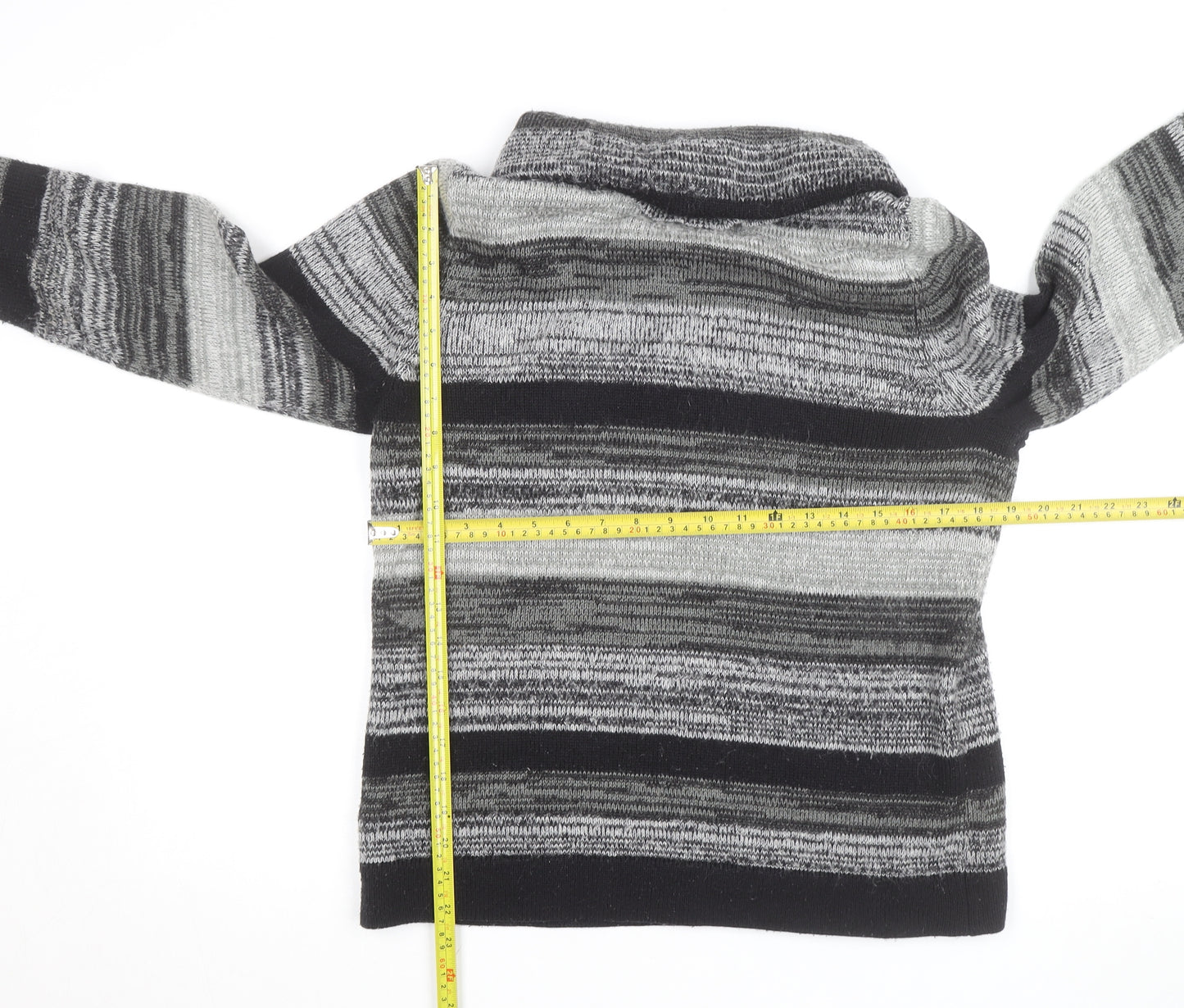 Maine New England Men's Grey Striped Roll Neck Jumper L
