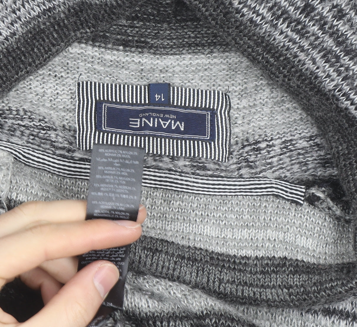 Maine New England Men's Grey Striped Roll Neck Jumper L