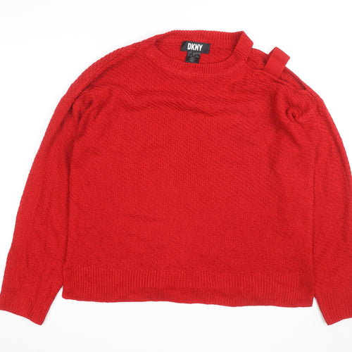 DKNY Womens Red Wool Blend Crew Neck Long Sleeve Jumper M