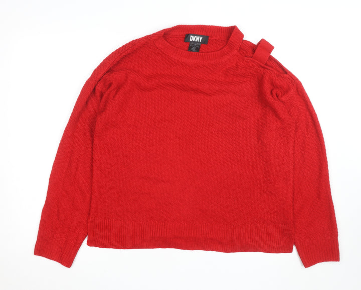 DKNY Womens Red Wool Blend Crew Neck Long Sleeve Jumper M
