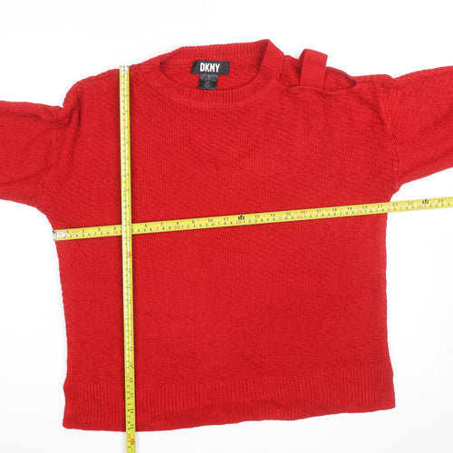 DKNY Womens Red Wool Blend Crew Neck Long Sleeve Jumper M