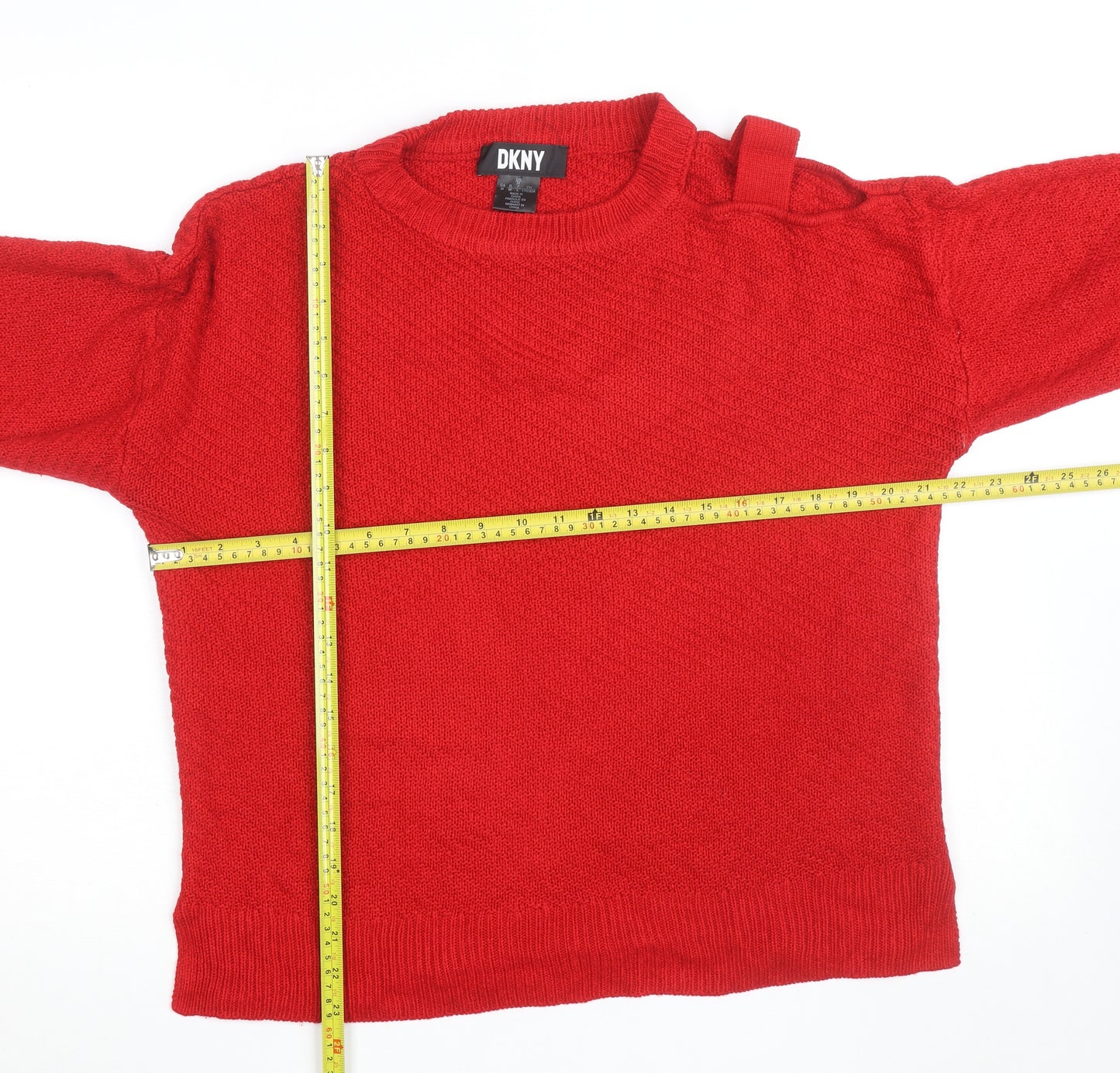 DKNY Womens Red Wool Blend Crew Neck Long Sleeve Jumper M