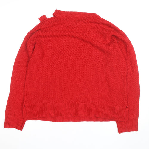 DKNY Womens Red Wool Blend Crew Neck Long Sleeve Jumper M