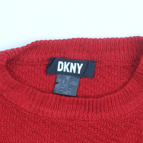 DKNY Womens Red Wool Blend Crew Neck Long Sleeve Jumper M