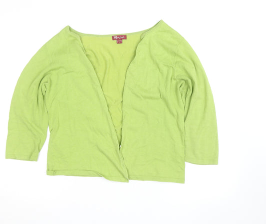 Monsoon Women Green Cotton V-Neck 3/4 Sleeve Cardigan Size 16