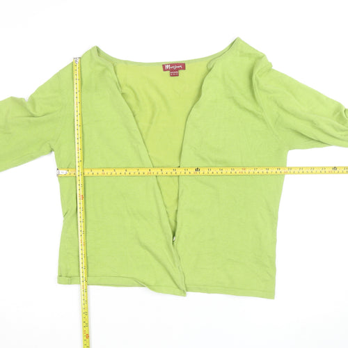 Monsoon Women Green Cotton V-Neck 3/4 Sleeve Cardigan Size 16