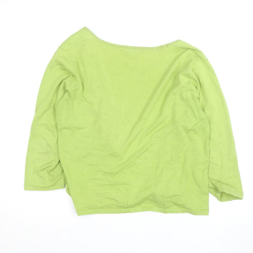 Monsoon Women Green Cotton V-Neck 3/4 Sleeve Cardigan Size 16