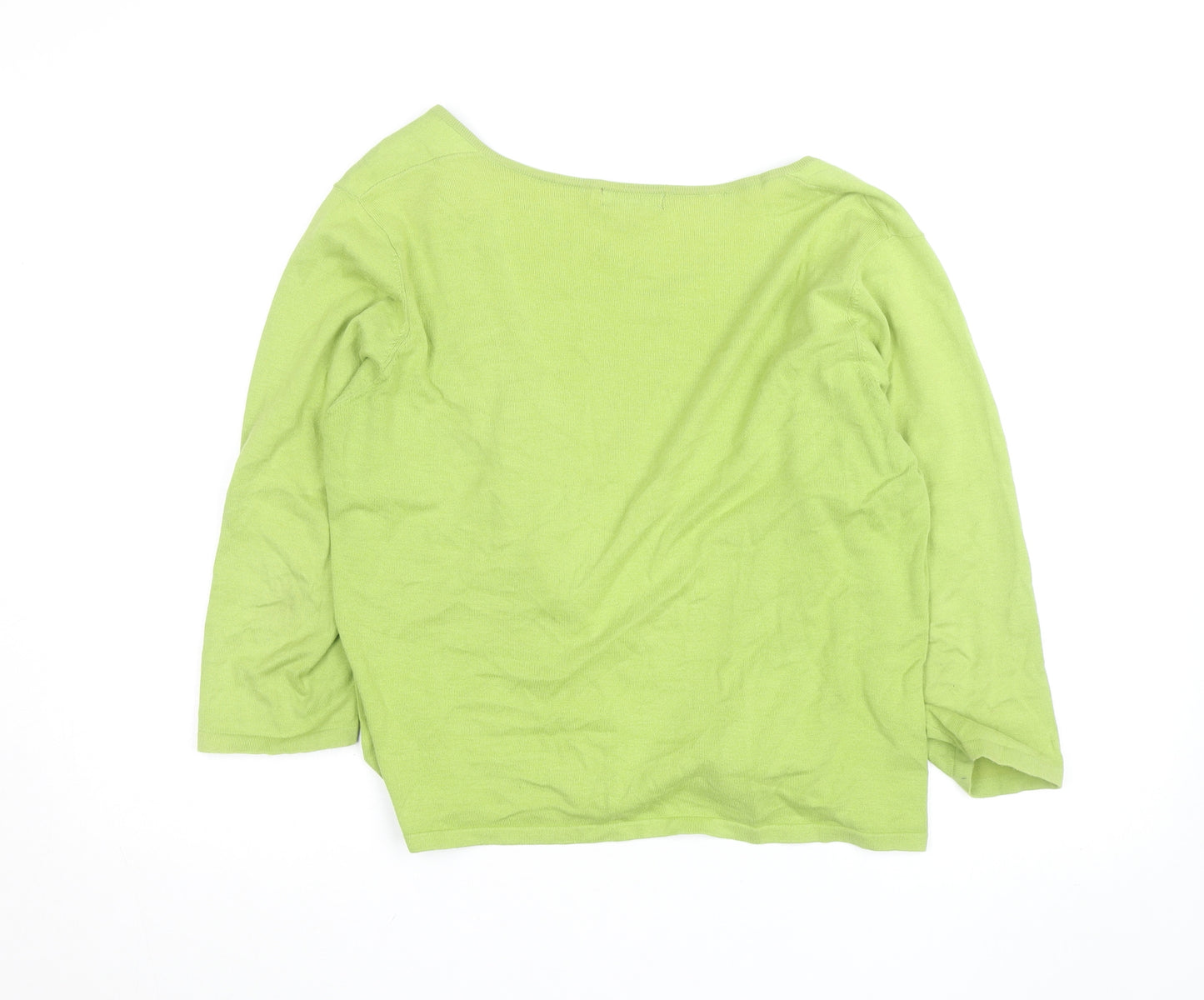Monsoon Women Green Cotton V-Neck 3/4 Sleeve Cardigan Size 16