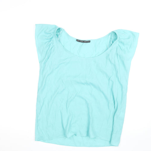 Zara Basic Women Blue XL Scoop Neck Viscose Blouse