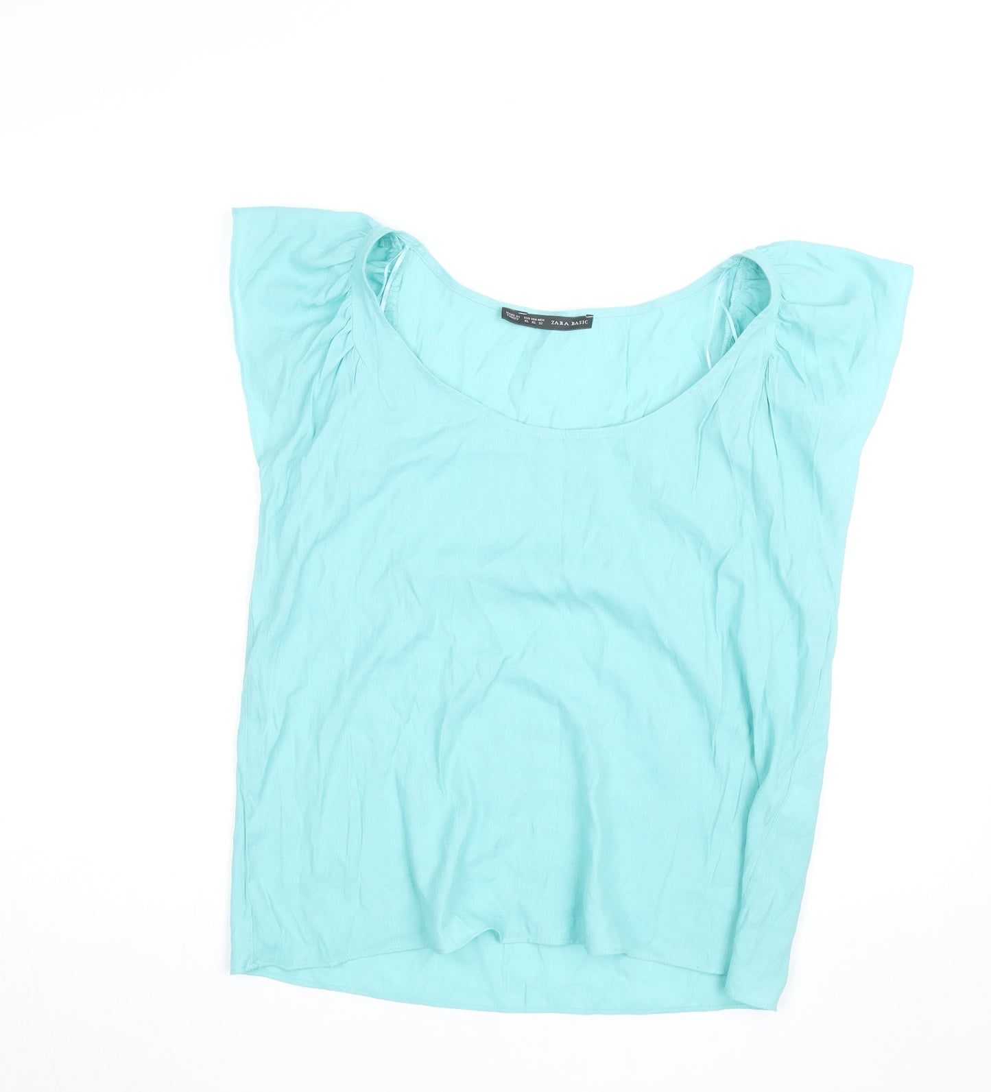 Zara Basic Women Blue XL Scoop Neck Viscose Blouse