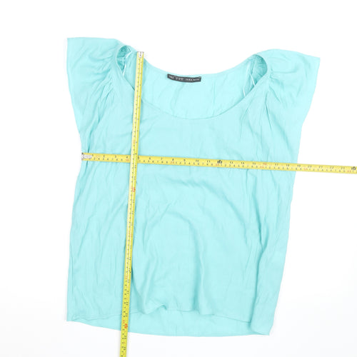 Zara Basic Women Blue XL Scoop Neck Viscose Blouse