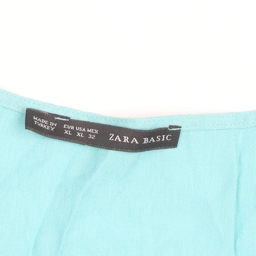Zara Basic Women Blue XL Scoop Neck Viscose Blouse