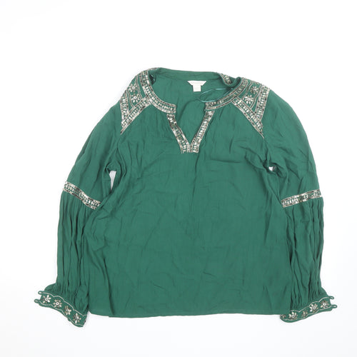 Monsoon Women Green Beaded Tunic Blouse UK 8 Viscose Long Sleeve
