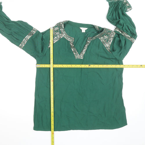 Monsoon Women Green Beaded Tunic Blouse UK 8 Viscose Long Sleeve