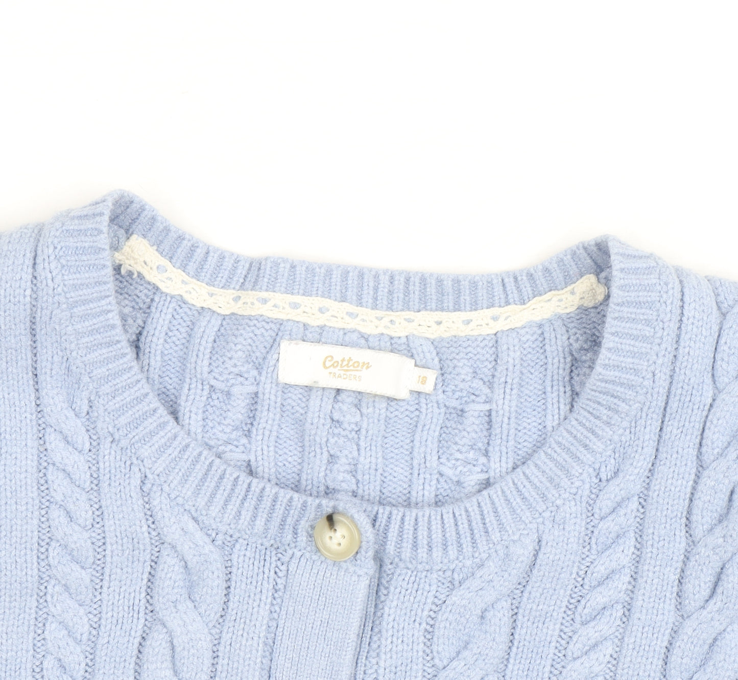 Cotton Traders Women's Blue Cable Knit Cardigan Size 18