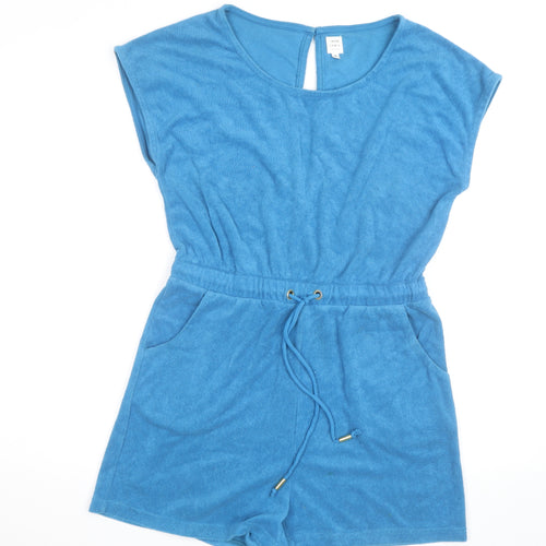 John Lewis Women Blue Terry Playsuit M Round Neck Drawstring Waist