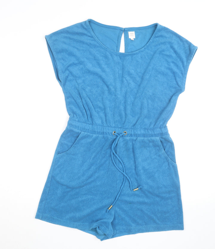 John Lewis Women Blue Terry Playsuit M Round Neck Drawstring Waist