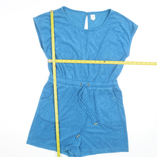 John Lewis Women Blue Terry Playsuit M Round Neck Drawstring Waist