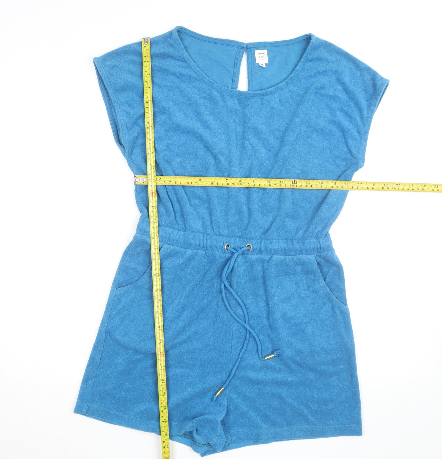 John Lewis Women Blue Terry Playsuit M Round Neck Drawstring Waist