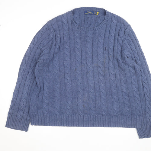 Polo Ralph Lauren Men's Blue Cable-Knit Wool Jumper Size L