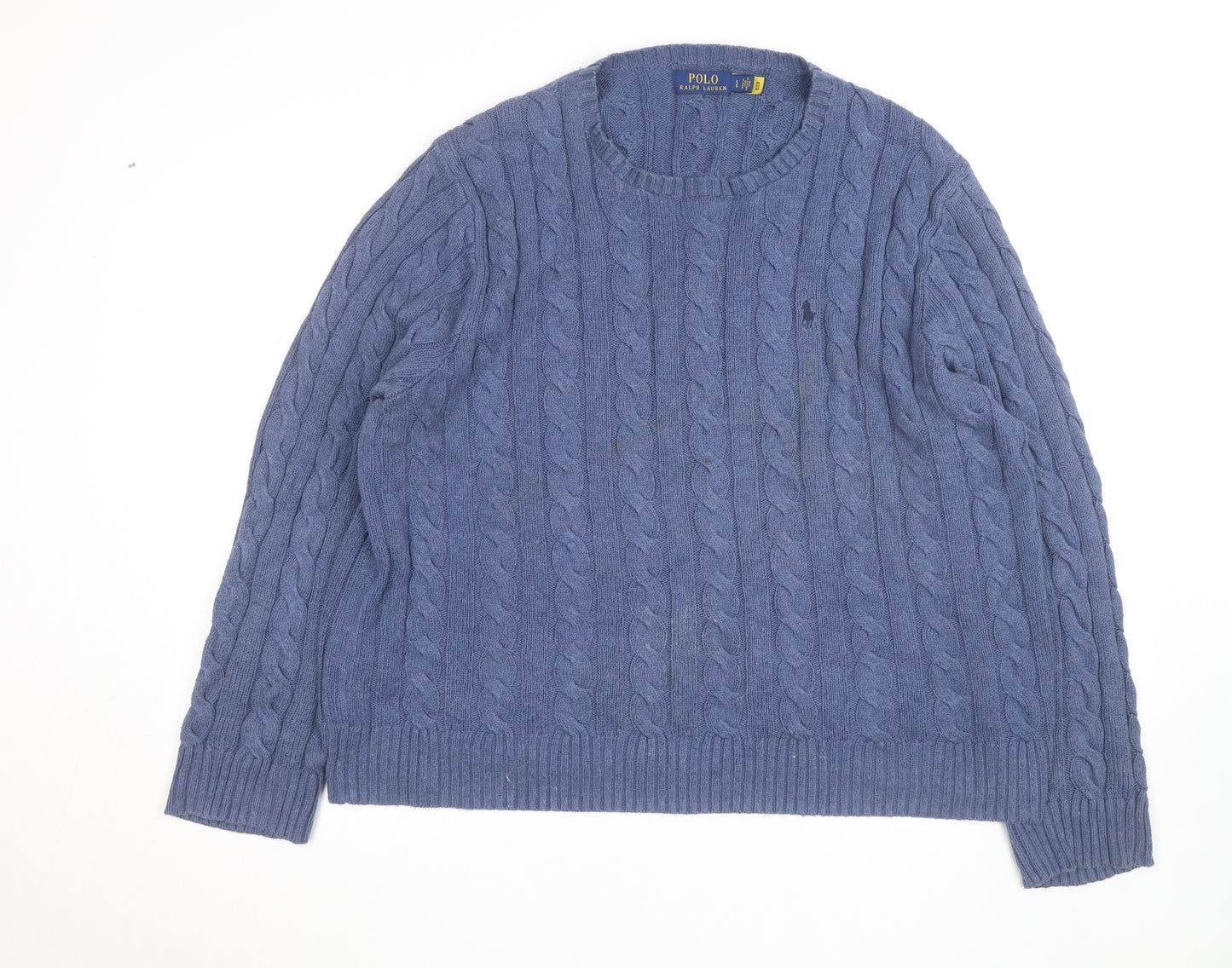 Polo Ralph Lauren Men's Blue Cable-Knit Wool Jumper Size L