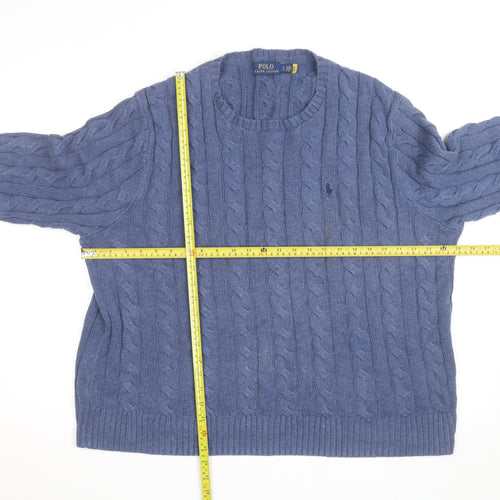 Polo Ralph Lauren Men's Blue Cable-Knit Wool Jumper Size L