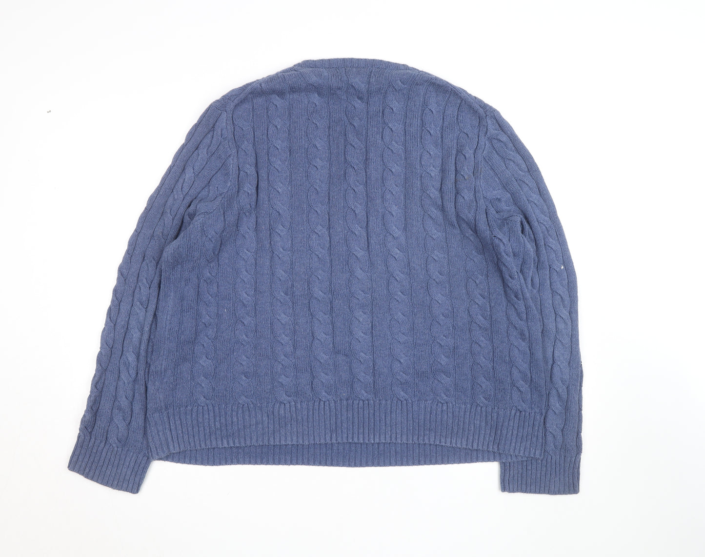 Polo Ralph Lauren Men's Blue Cable-Knit Wool Jumper Size L