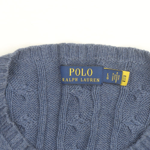 Polo Ralph Lauren Men's Blue Cable-Knit Wool Jumper Size L