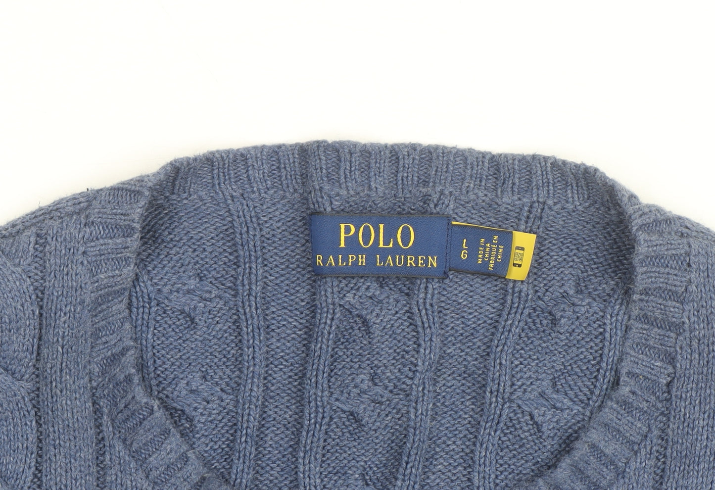 Polo Ralph Lauren Men's Blue Cable-Knit Wool Jumper Size L