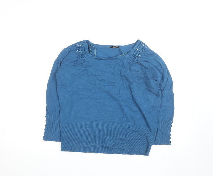 Roman Women's Blue Size 16 Boat Neck Button Detail Jumper