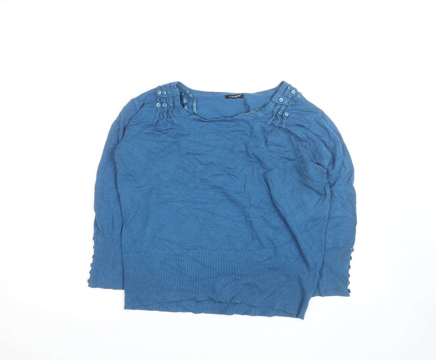 Roman Women's Blue Size 16 Boat Neck Button Detail Jumper