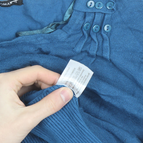 Roman Women's Blue Size 16 Boat Neck Button Detail Jumper