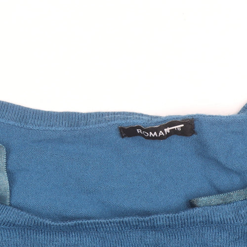 Roman Women's Blue Size 16 Boat Neck Button Detail Jumper