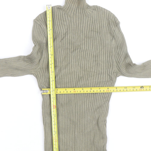 Zara Women Green Ribbed Mock Neck Long Sleeve Knit Top Size S