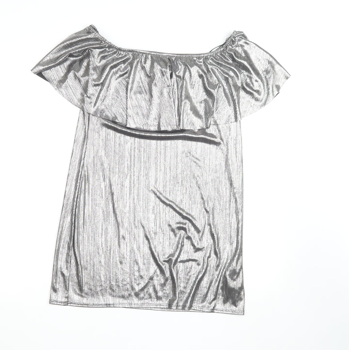 New Look Women's Silver Off Shoulder Ruffle Blouse Size 16