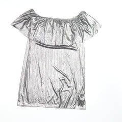 New Look Women's Silver Off Shoulder Ruffle Blouse Size 16
