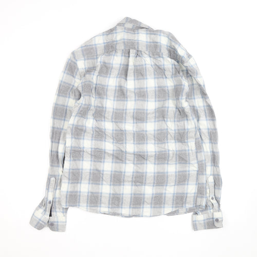 Marks and Spencer Men's Grey Check Flannel Button-Up Shirt L