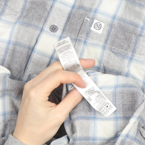 Marks and Spencer Men's Grey Check Flannel Button-Up Shirt L