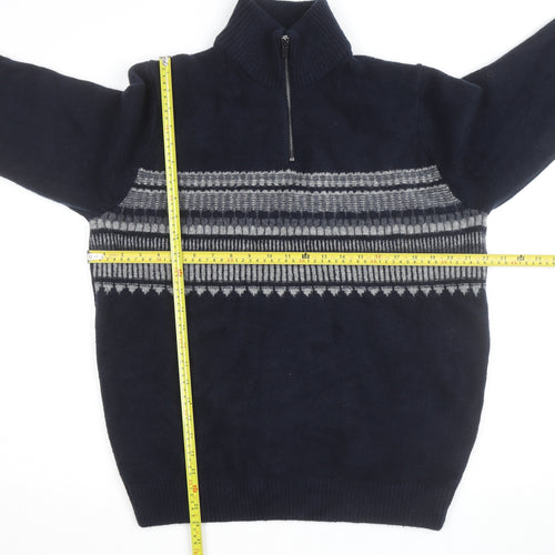 Marks and Spencer Men’s Blue Fair Isle 1/2 Zip Wool Blend Jumper L