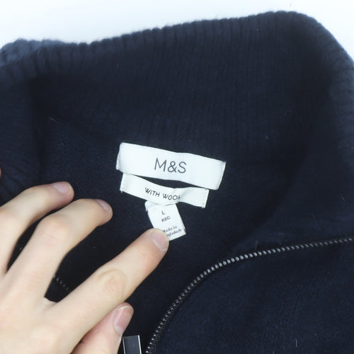 Marks and Spencer Men’s Blue Fair Isle 1/2 Zip Wool Blend Jumper L