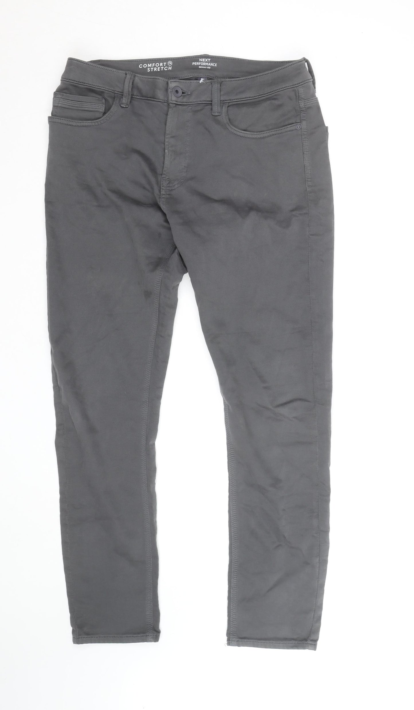 Next Men Grey Slim Fit Chino Trousers 32W 31L Cotton Blend